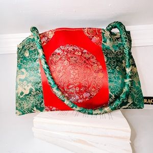 Oriental green and red handbag
